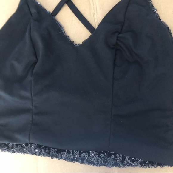Black Sequin Crop Top SZ S - Picture 7 of 9